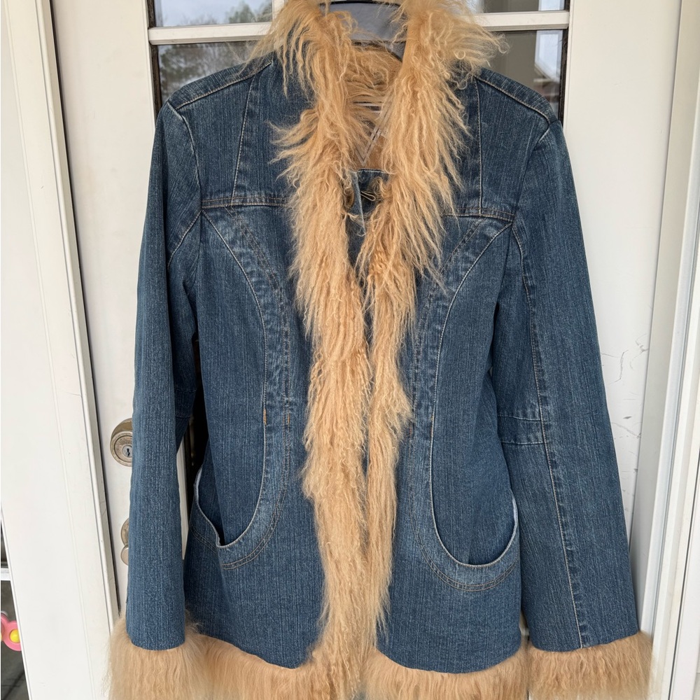 Marvin Richards Blue Denim Jacket with Tan Faux Fur